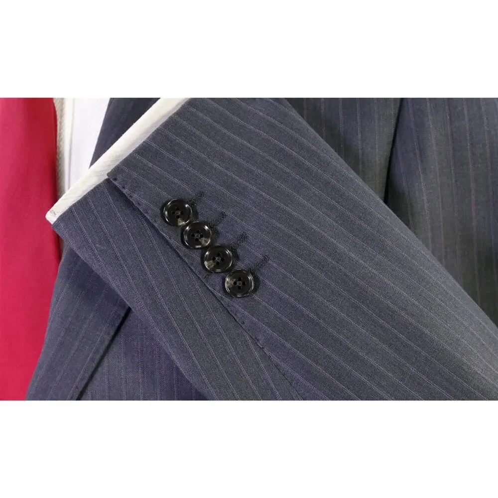 Paul Stuart Gray w/ Pink Pinstripe 2-Btn Wool Luxury Suit 38S